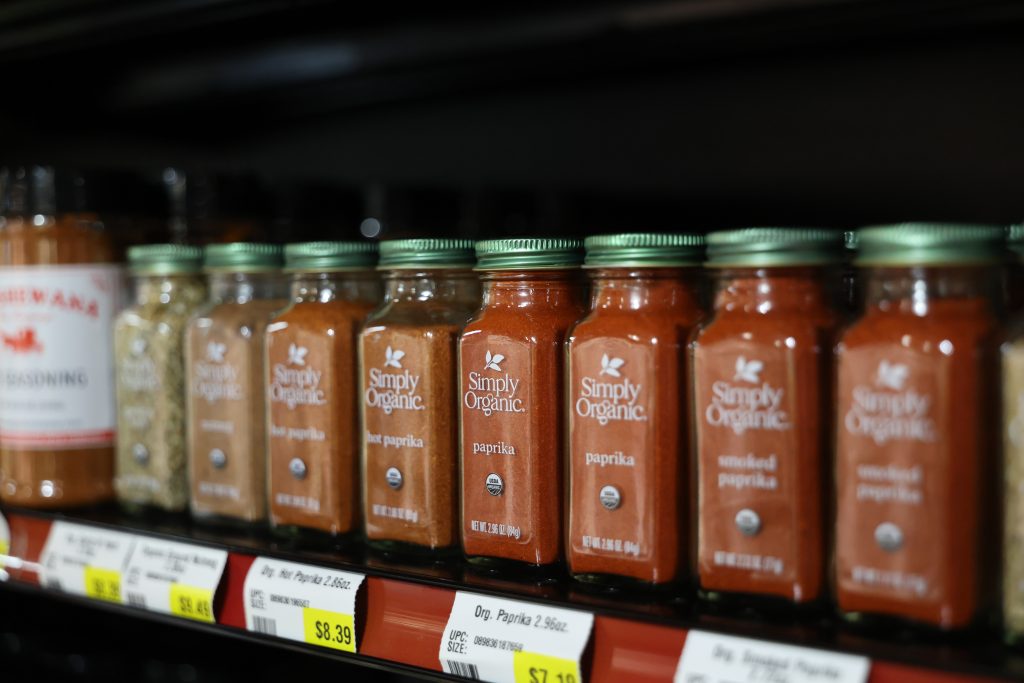 Spices on a grocery store shelf