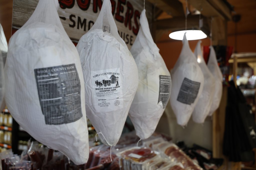 Yoder's Country Cured Hams for sale in their country market.