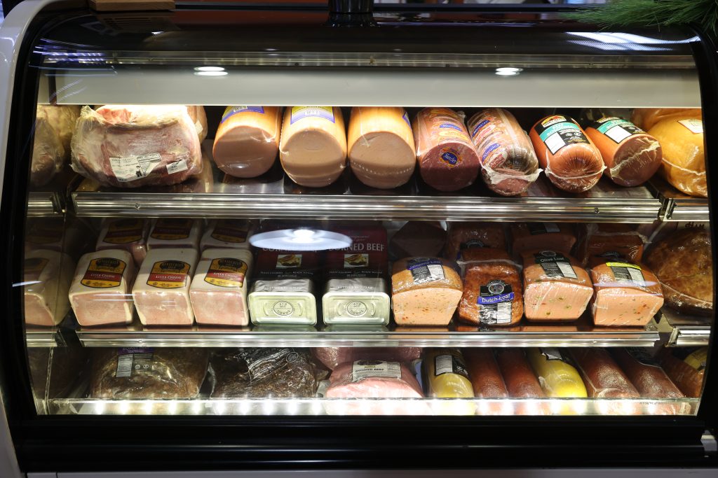 Line up of Deli meats in the cooler