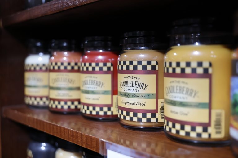 A close-up of candles from The Candleberry Company